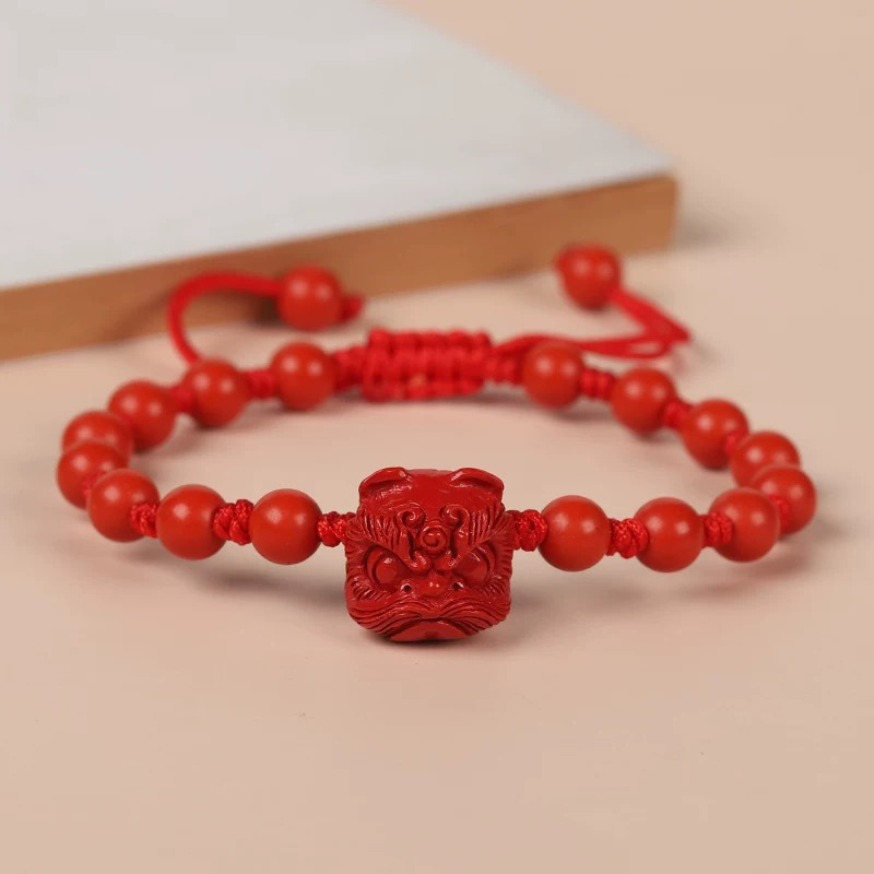 Gemstone Bracelet Healing - Echtes rotes Zinnober-Löwentanz-Armband, Perlenarmreif, Naturstein, Schmuck,