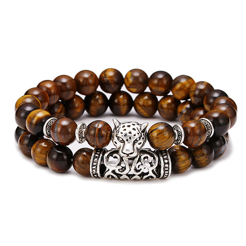 Gemstone Bracelet Healing - Premium 2 Teile/satz Leopard Perlen Männer