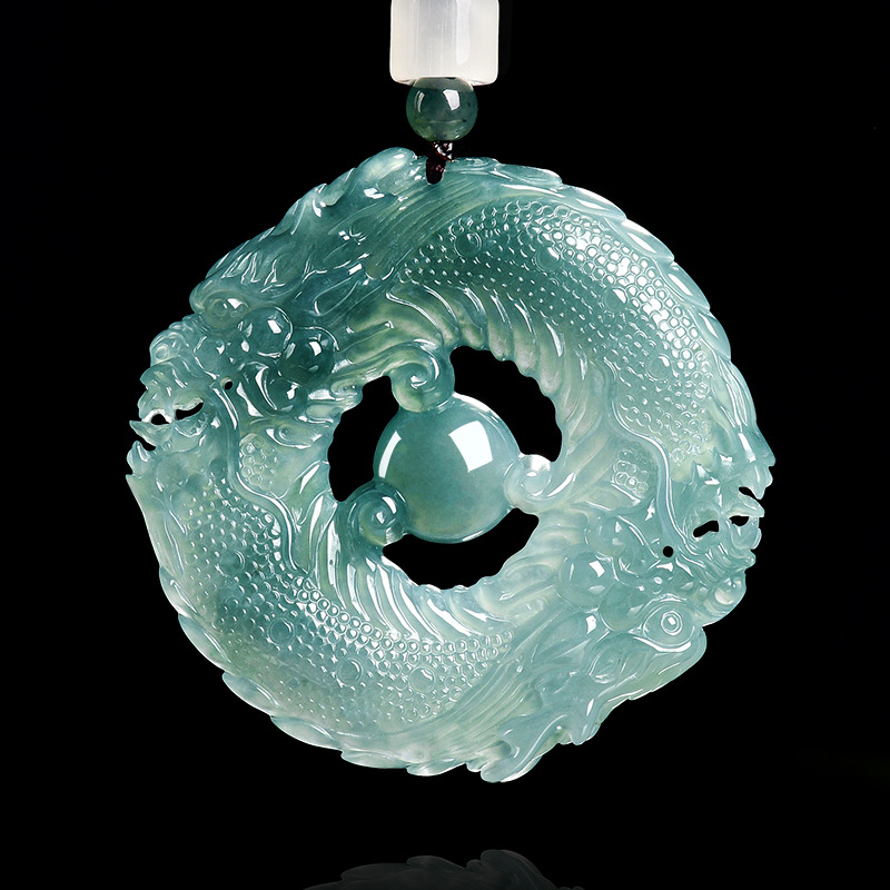 Jewelry & Watches Vitopoulos Reviews - Natürlicher echter Smaragd, blaue Wasserjade, Doppeldrachen-Markenanhänger,