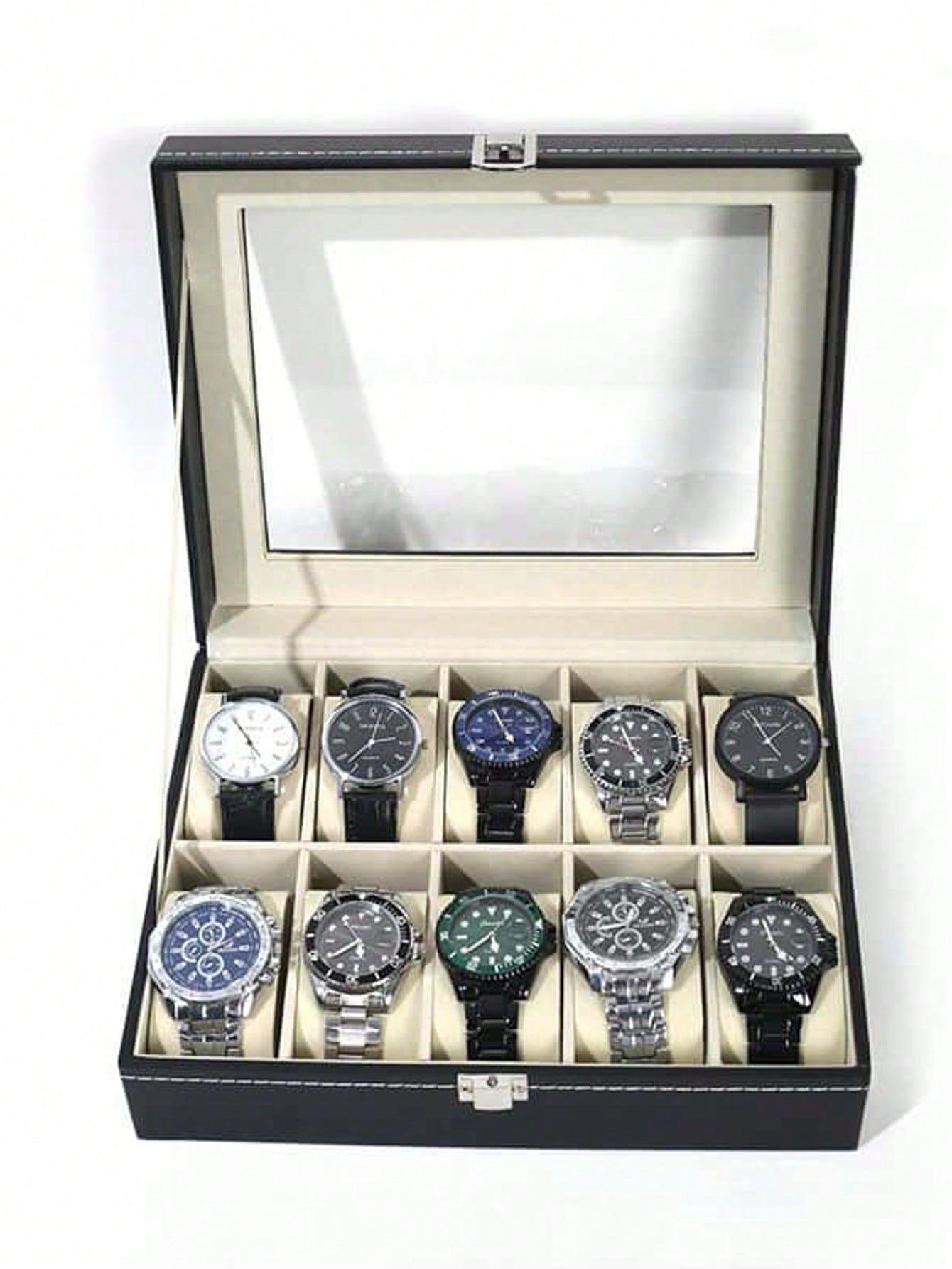 Watch Display Box - Leder-Uhrenbox mit Schloss, Große Uhren-Vitrine, Hochwertiger