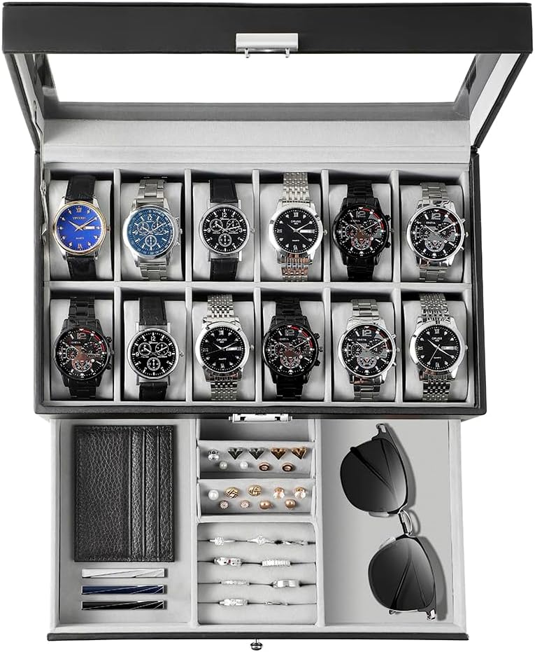 Watch Display Box - Uhrenbox-Organizer für Herren, Geschenk, 12-Fach Uhrenkasten