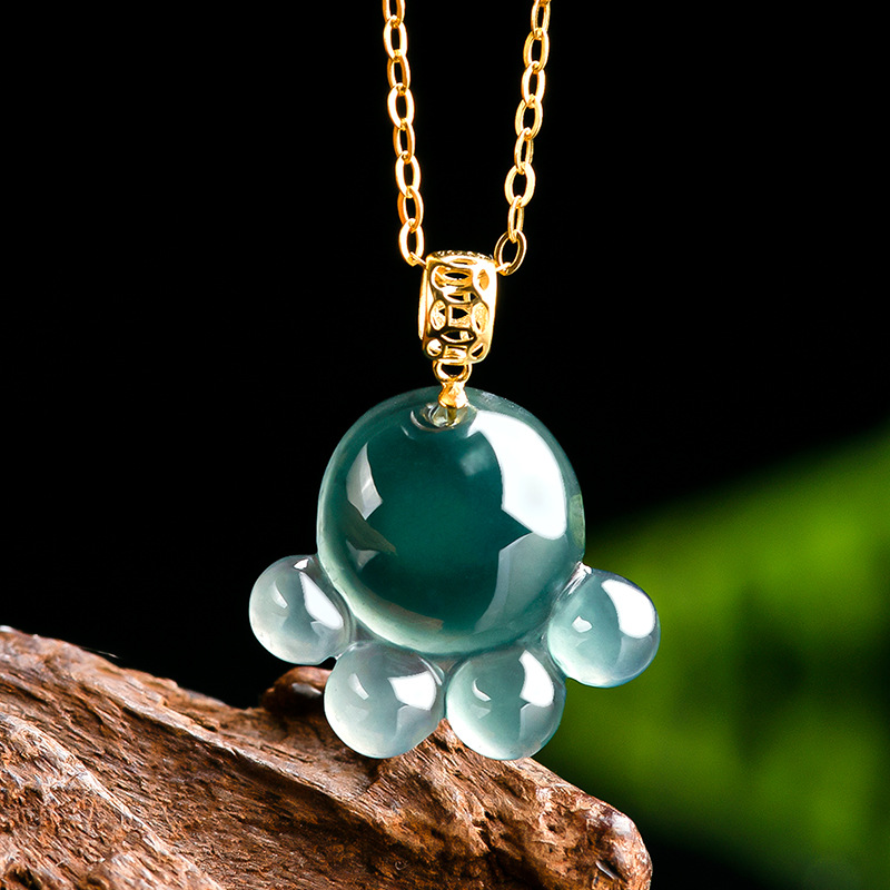 Jewelry & Watches Vitopoulos Reviews - Natürlicher Echter Smaragd Blaue Wasserjade Katzenpfoten-Anhänger