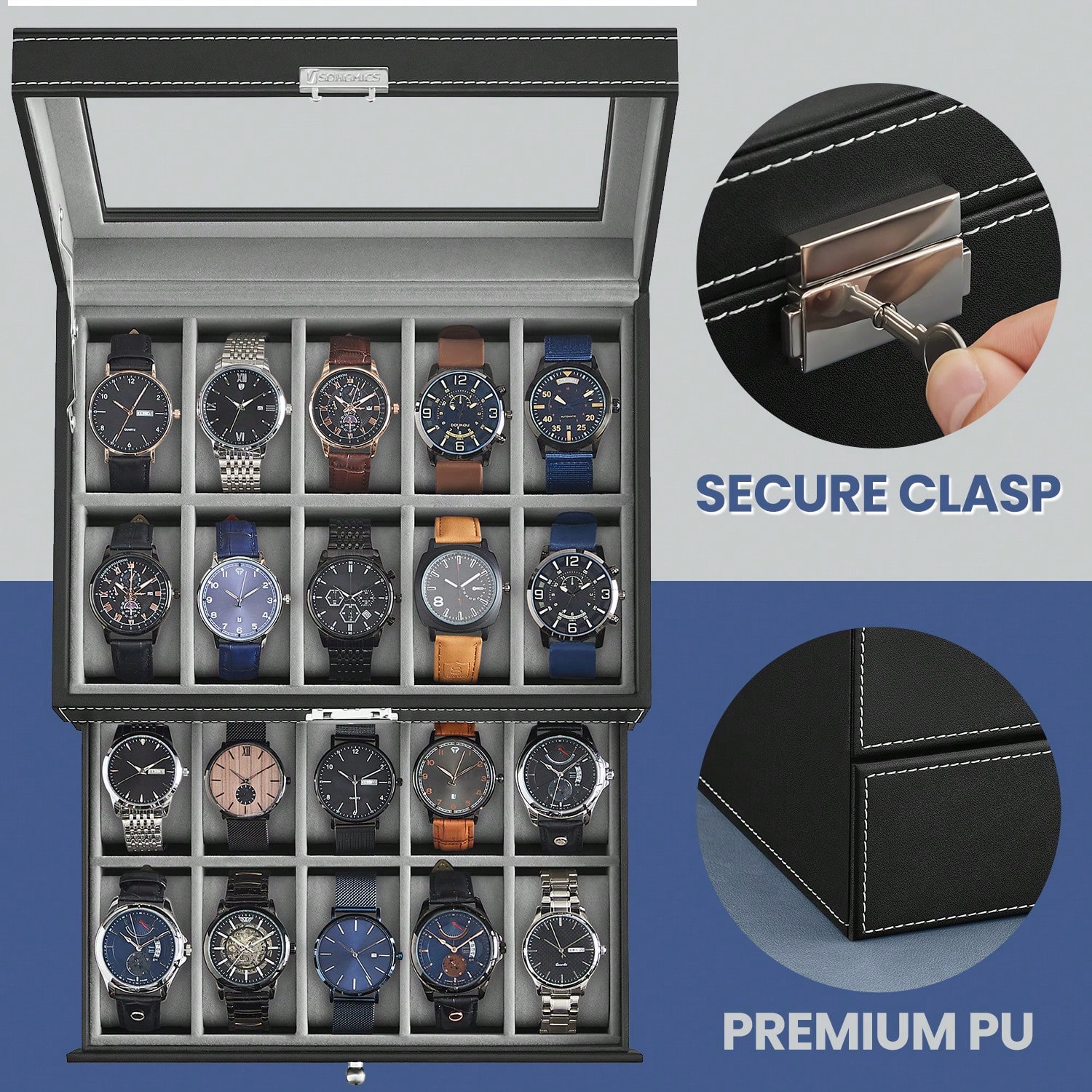 20-Fächer Uhrenbox mit Glasdec – Watch Display Box Bewertung und Preis