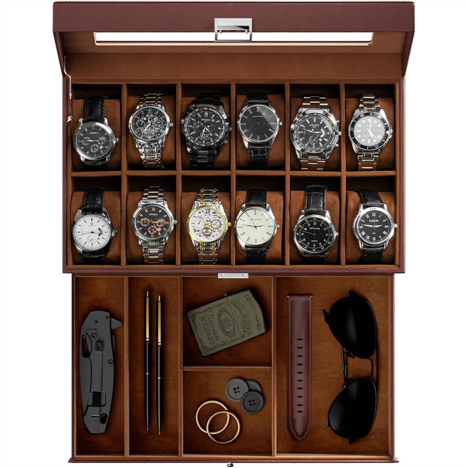 Uhrenbox mit 12 Fächern und Sc – Watch Display Box Bewertung und Preis